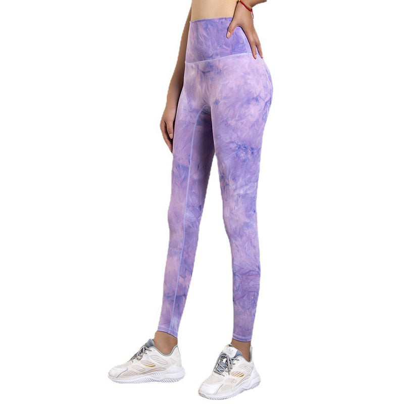 Tie Dye Yoga Suit Without T-Line Exercise Fitness Pants For Women Tight Peach Hip Pants High Waist Nude Yoga Pants