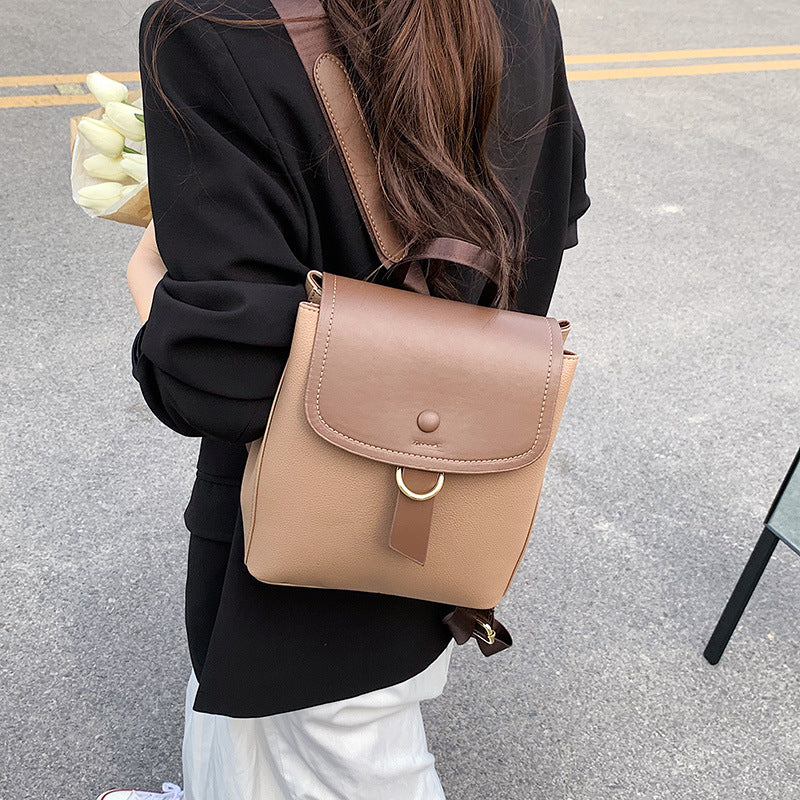 Bag Women&#039;s Western Style Contrast Color Backpack 2022 Korean Style New Japanese Style Simple Schoolbag Fashionable All-match Casual Backpack