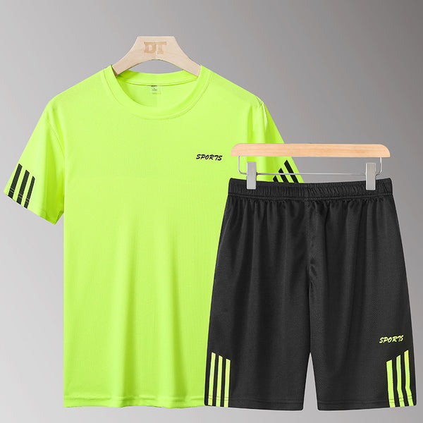 Sports Suit Men&#039;s Summer Casual Two-piece Fitness Suit Morning Running Quick-drying Clothes T-shirt Short-sleeve Printed Logo