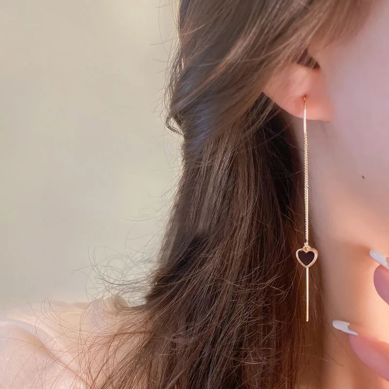Black Heart Ear Line Long Hanging Earrings for Women Gold Color Ear Wire Piercing Earring Accessories Jewelry Wholesale