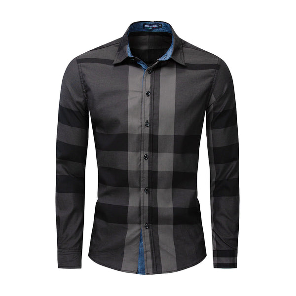Men's Cotton Long Sleeve Color Matching Plaid Shirt